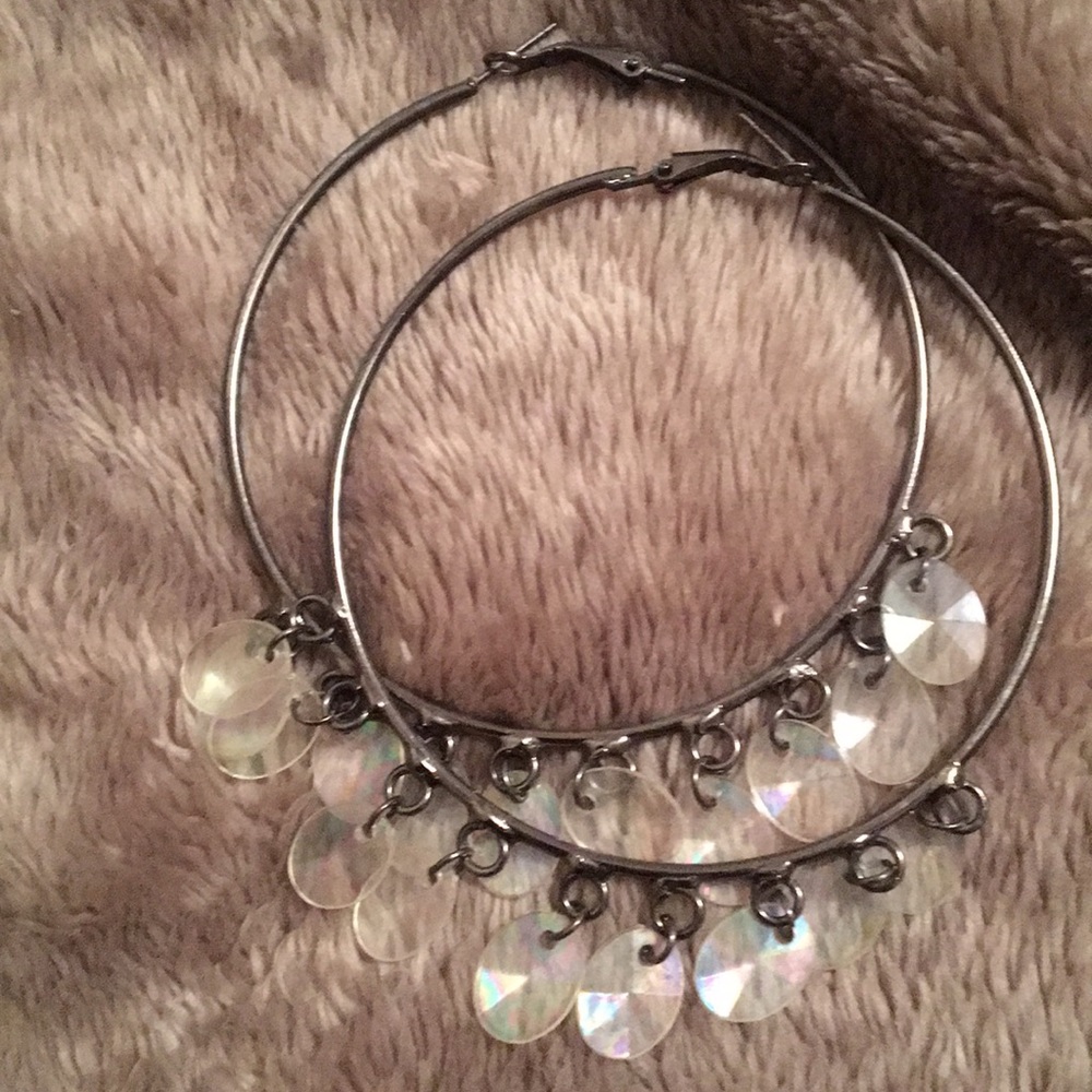 Large hoop earrings with crystal beads